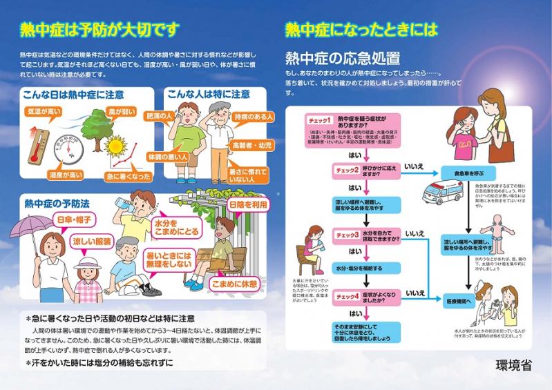 熱中症の予防や応急処置が記載されたチラシ