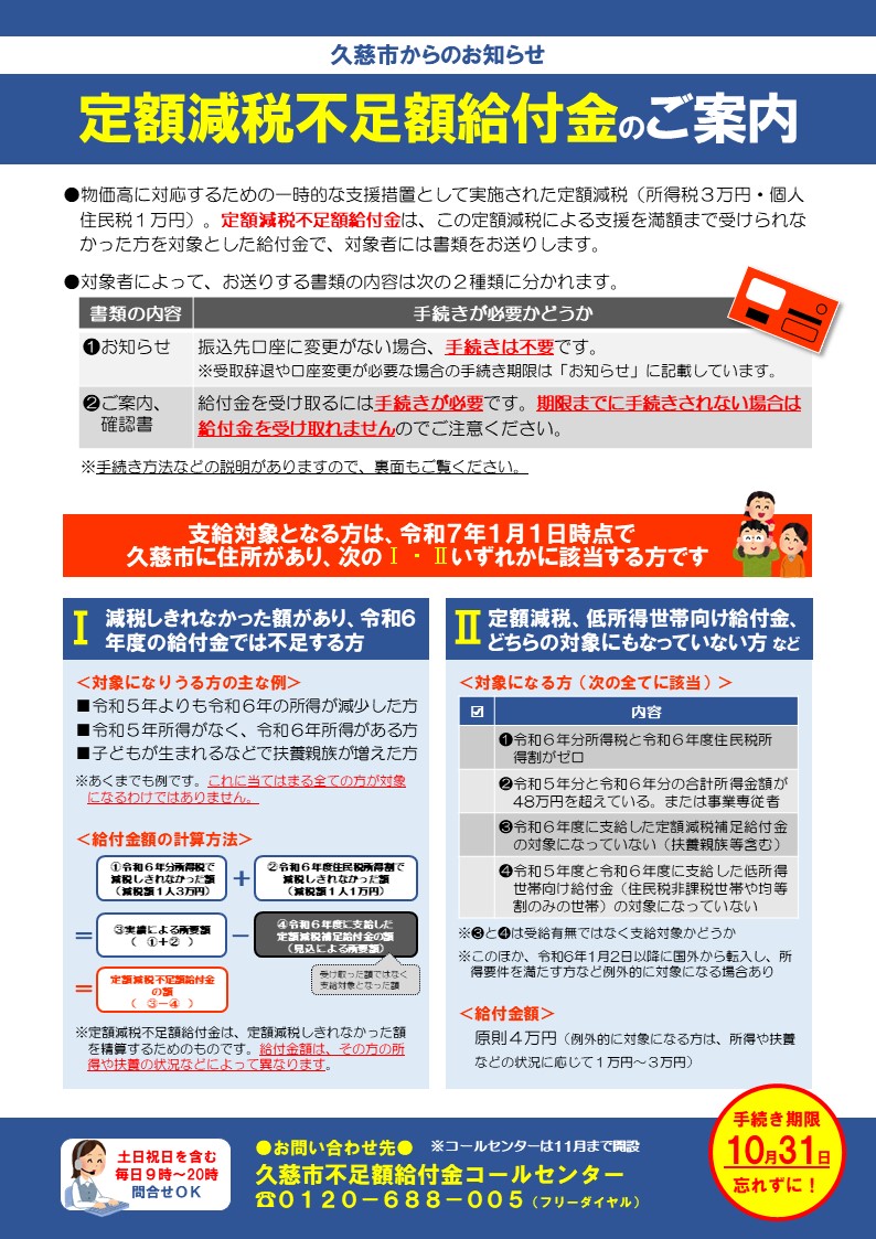 久慈市定額減税不足額給付チラシ1