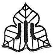 3枚の葉っぱの上に小という漢字が書かれている校章のイラスト