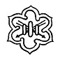 お花の中でクロスした下向き矢印の上に小という漢字が書かれた校章のイラスト