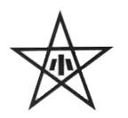 一筆書きの星の中心に漢字の小が書かれた校章のイラスト