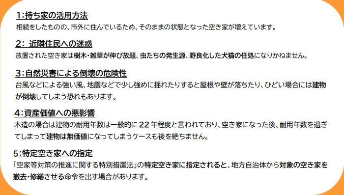 空き家に係る悩みの例の説明文